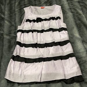 purple and black ruffle blouse